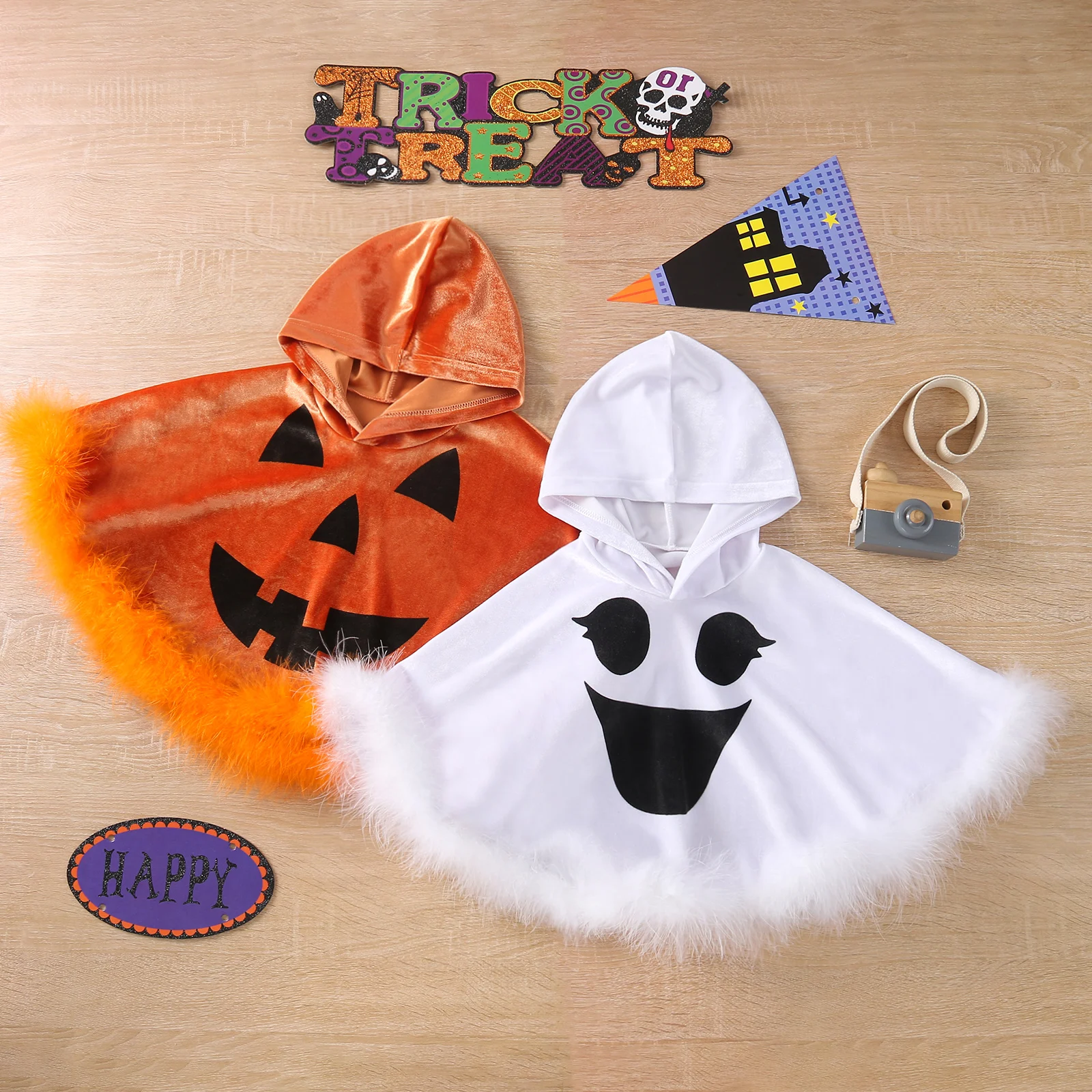 

Шали с капюшоном для маленьких девочек и мальчиков на Хэллоуин, накидка с рисунком Призрака и перьев, костюм для косплея, новинка