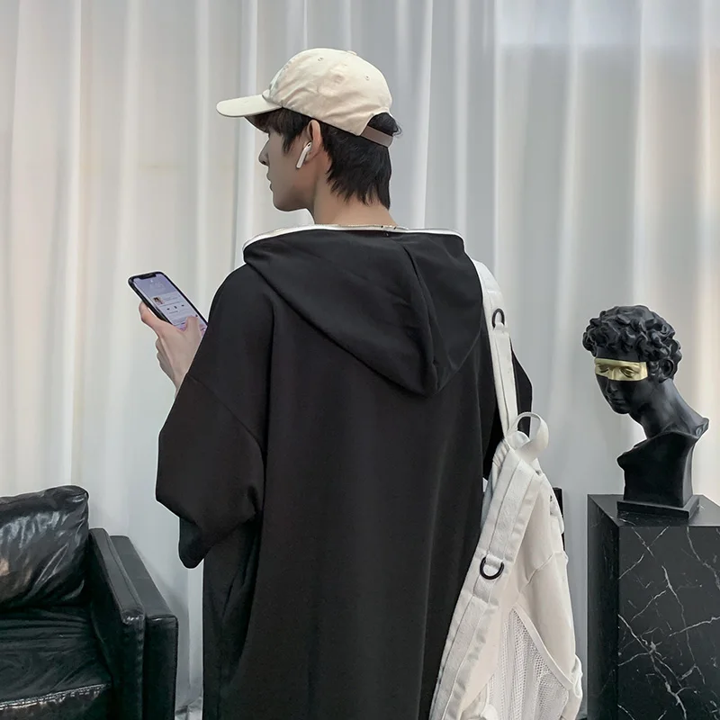 

Summer Hooded Man's T-shirt 2021 New Fashion casual Oversized T-shirt Hip hop Oblique zipper T Shirt Man Tops Streetwear