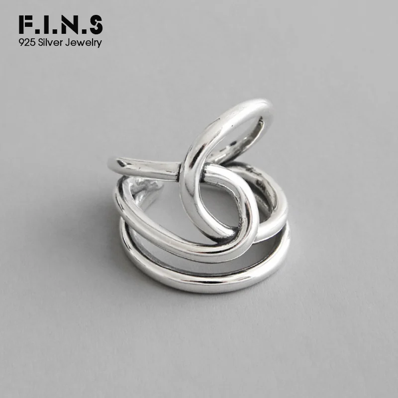 F.I.N.S корейское кольцо из стерлингового серебра S925 INS Ретро ручной работы переплетенная линия кольцо открытие Серебро 925 палец кольцо