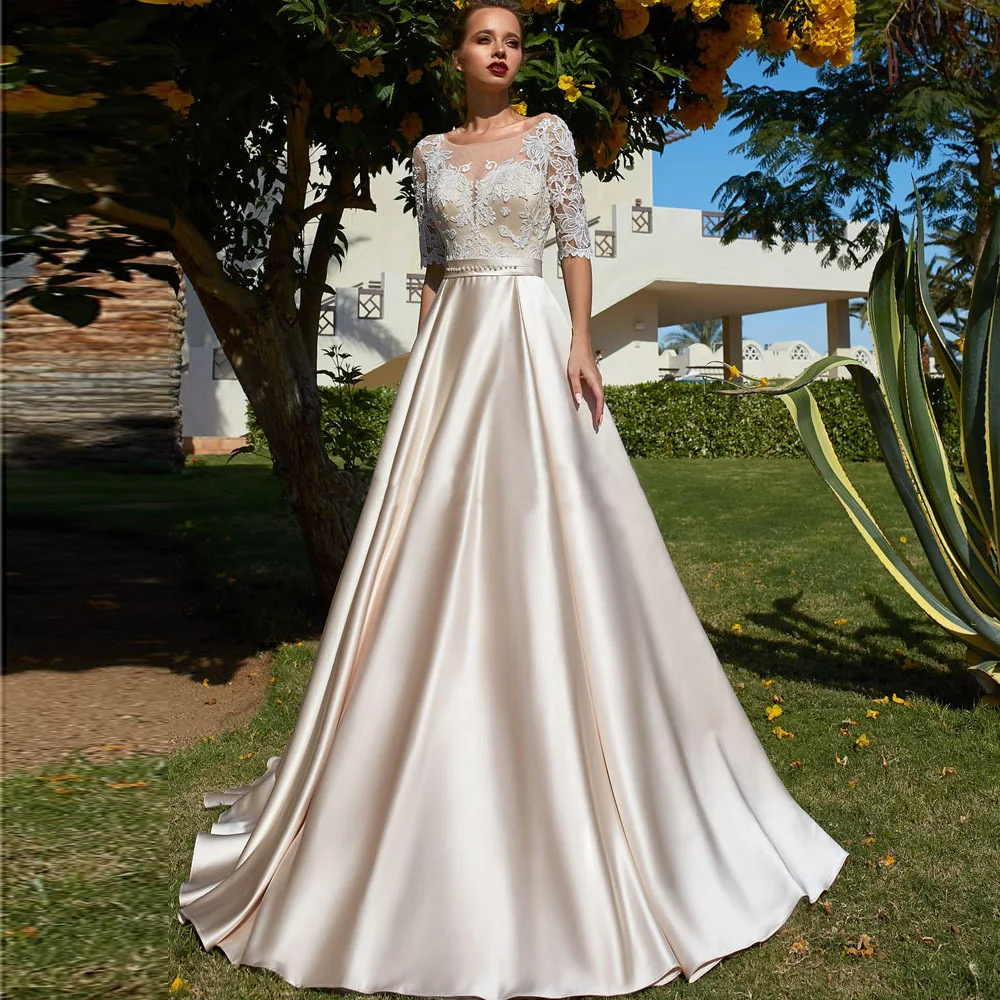 

New arrival lace evening Formal half sleeves vestido de noiva Party Gown vestido noiva sereia elegant prom party long 2020