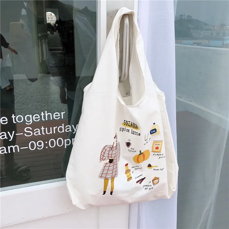 

W&G Ins Cute Girls Canvas Shoulder Bag Korean Version 2021 New Illustration Student School Bag Handbag Trendy Ladies Handbag
