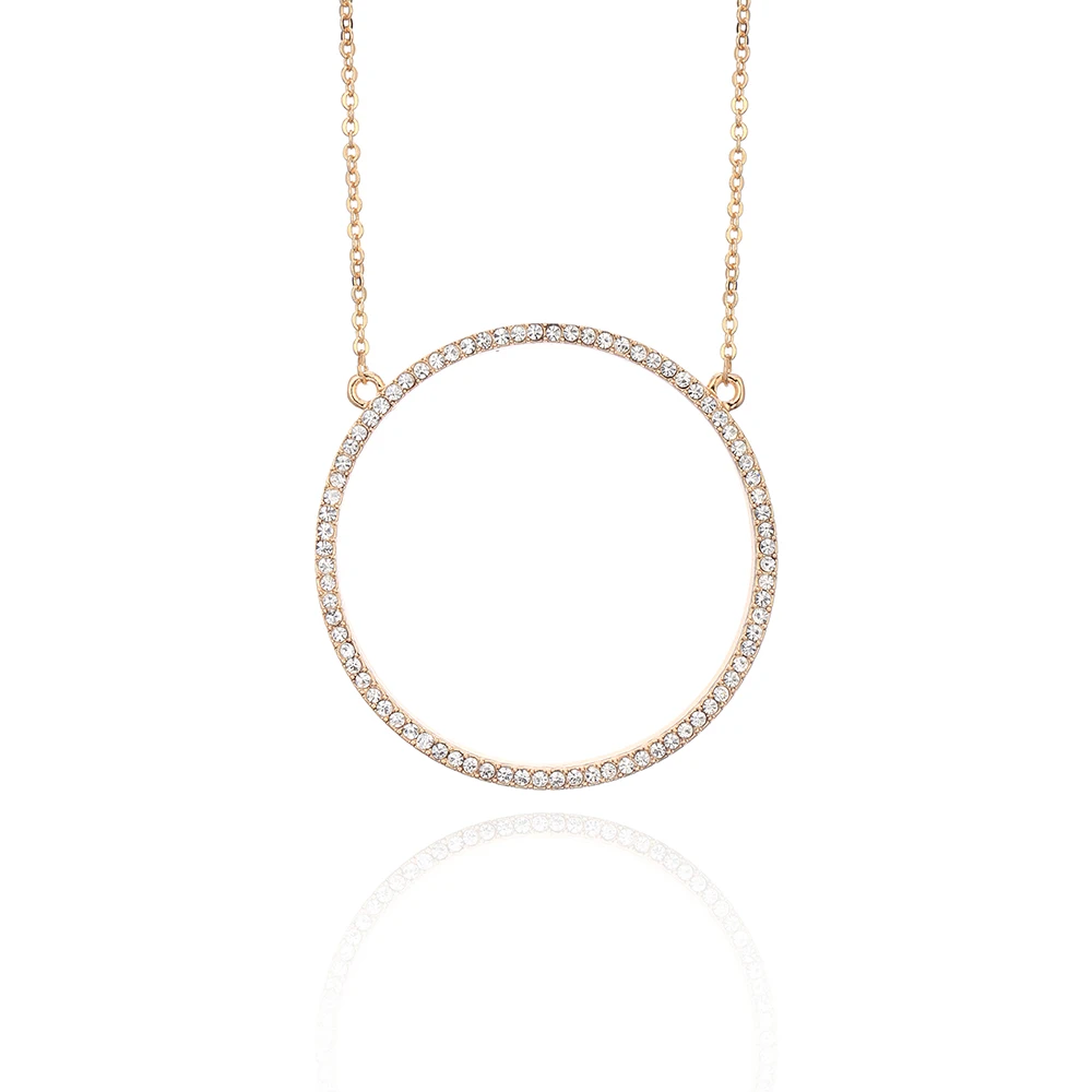 

Cubic Zirconia Big Circle Pendant Necklace Women Gold/Silvery/Rose Gold Link Chain Ladies Long Necklace Party Jewelry