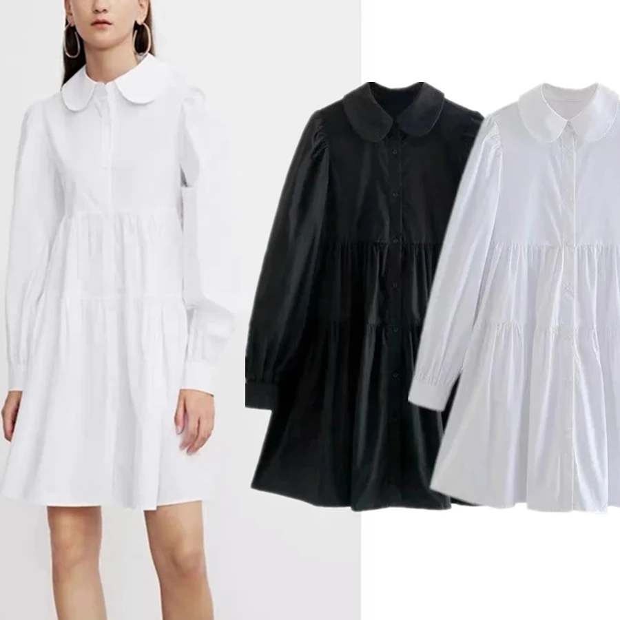 

Elmsk Autumn Fashion Dress Women Vestidos Simple Solid Cascading England Style Long Sleeve Loose Casual Party Dress Women