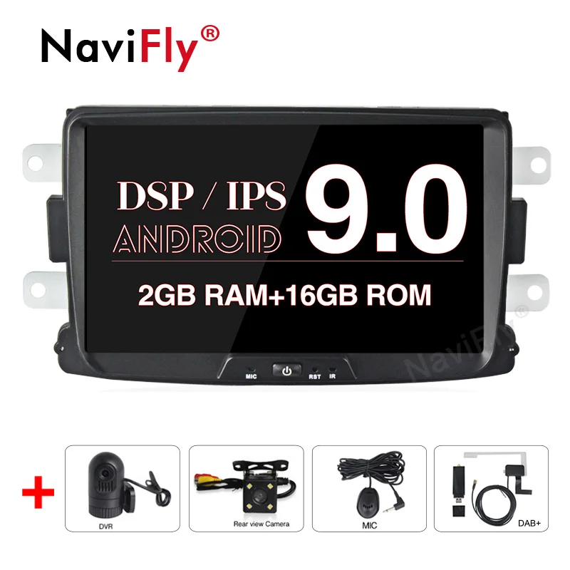 camera dvr DAB NaviFly ips экран DSP Android 9,0 Автомобильный мультимедийный плеер для Dacia Duster Logan Sandero Lada Xray 2 с Wifi gps навигационный микрофон - Цвет: camera dvr DAB