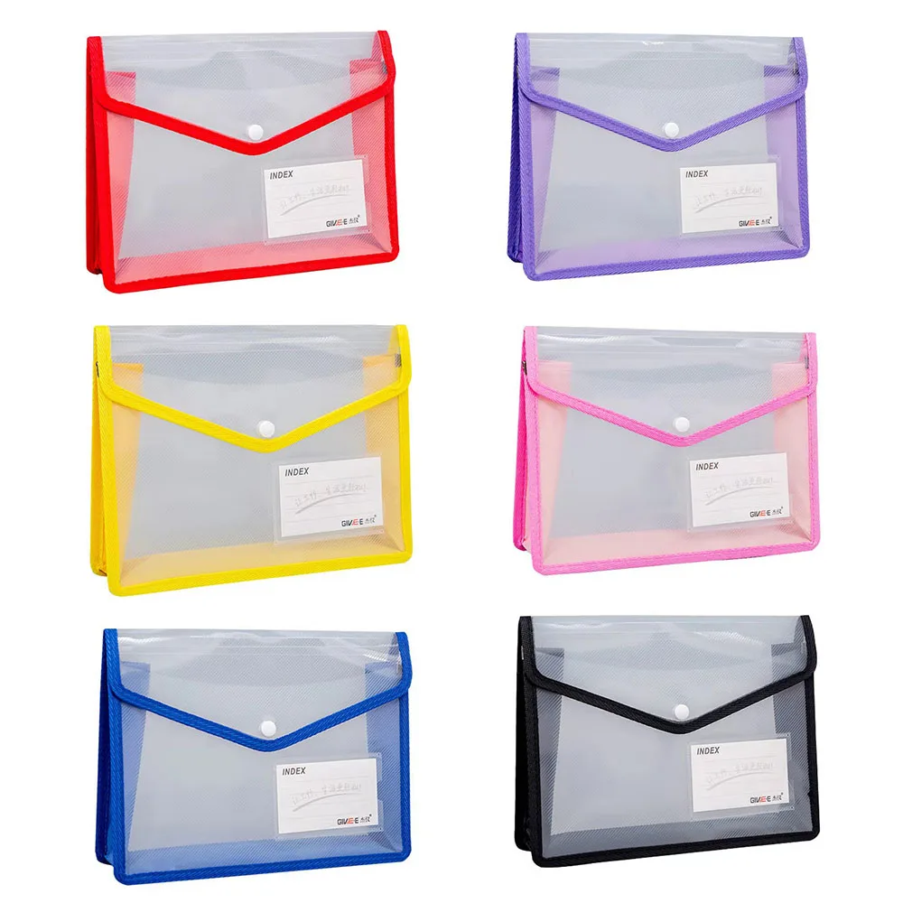 A4 Transparent Lightweight File Bag Portable Waterproof Folder Document Holder Large Capacity Button Storage School Test Paper