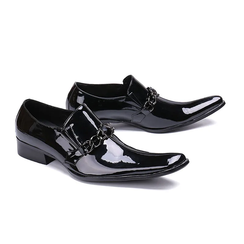 Мужские модельные туфли с квадратным носком черные блестящие туфли-оксфорды