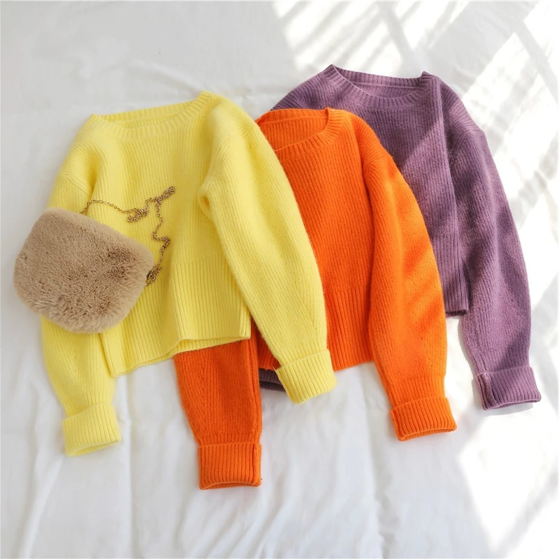 

Korean Short knitted Sweater Women 2020 New Pullover Autumn Winter loose Outer Wear Student Base Thick Lazy female Top Pullovers