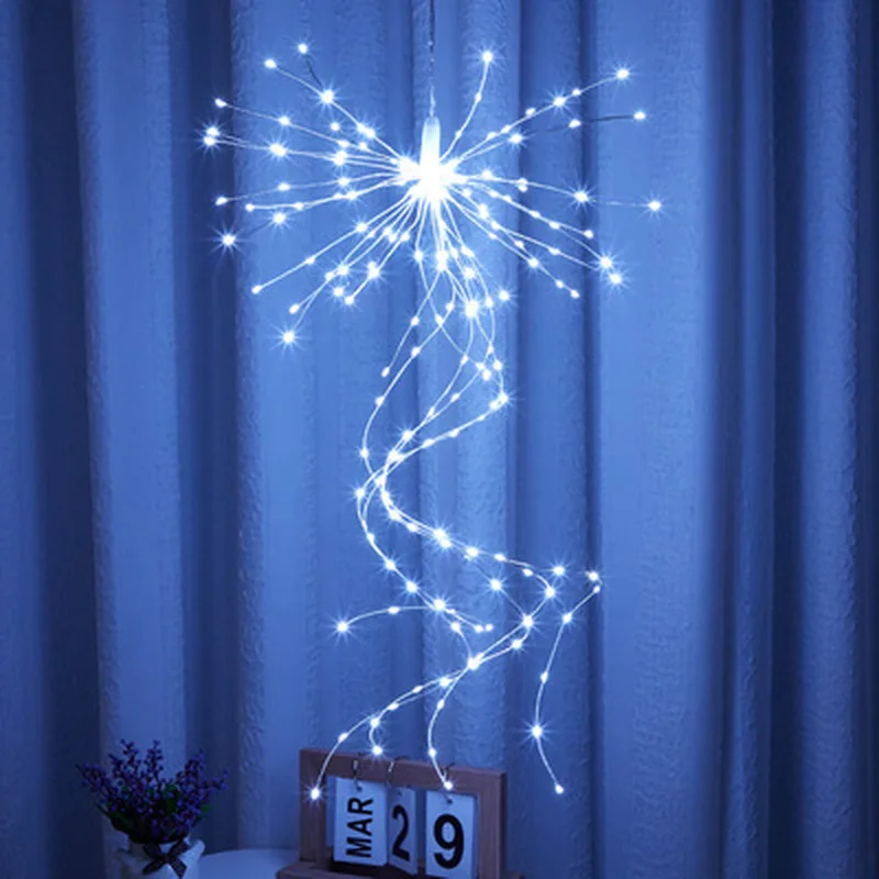 200 Leds Festival Hanging Starburst String Lights Holiday Lamp DIY Firework Copper with Remote Control Outdoor Twinkle Light