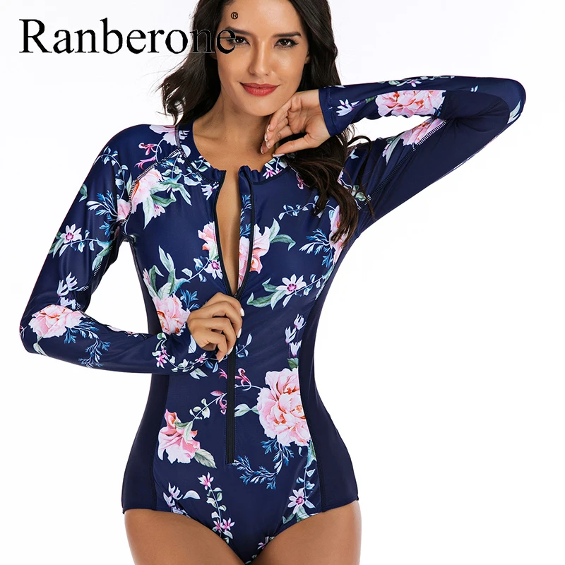 Женский слитный купальник Ranberone новый сексуальный с длинным рукавом купальный