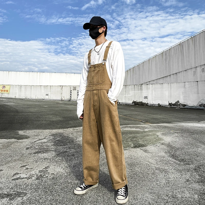 

Male Women Streetwear Hip Hop Vintage Couple Jumpsuit Jeans Trousers Men Loose Casual Straight Bib Overalls Denim Pants