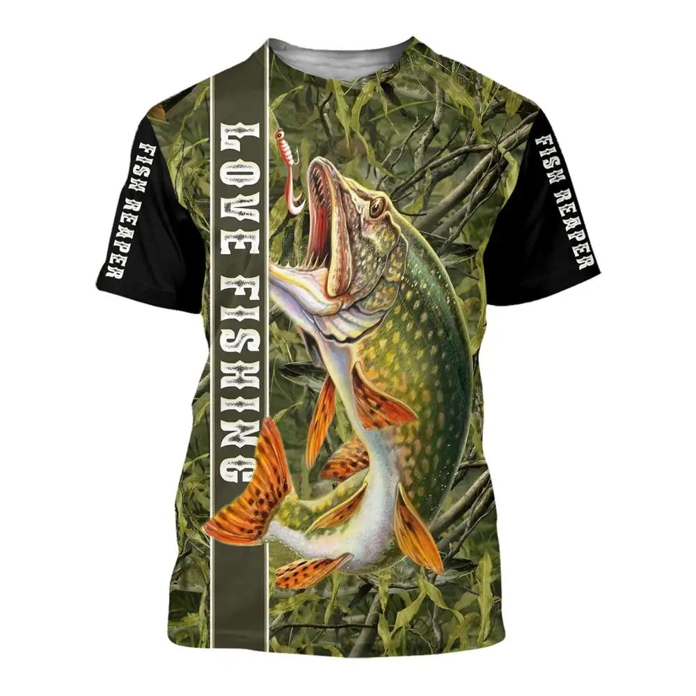 Animal Fishing Art Harajuku summer t-shirt Cool Chase Hook Fish Print Fashion 3D Short sleeve T-shirt Dropshipping style-5 images - 6