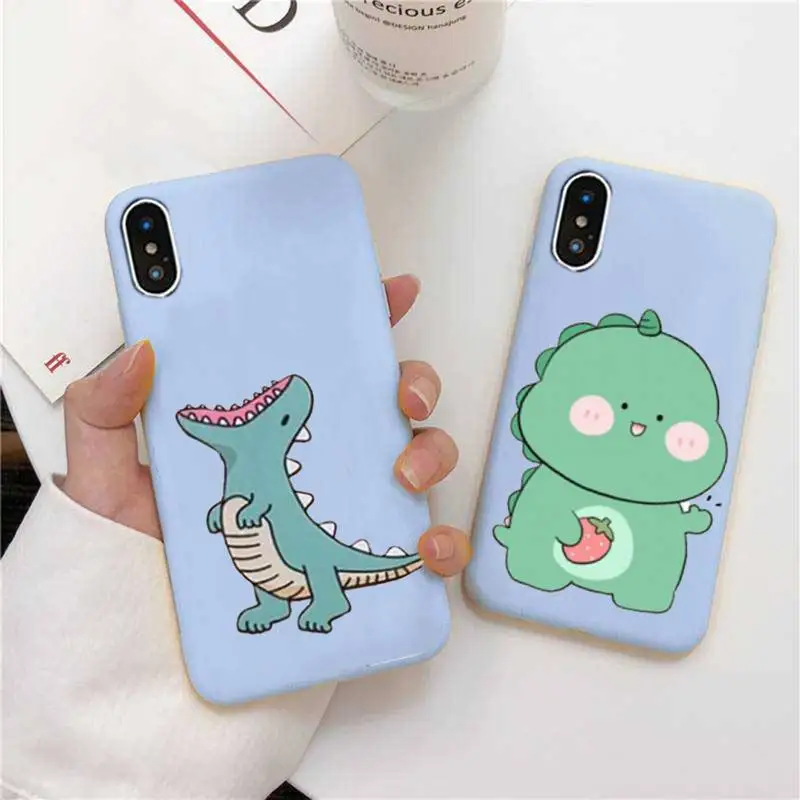 

Cartoon Cute Dinosaur Phone Case For IPhone 6 6s 7 8 Plus X Xs Xr Xsmax 11 12 Pro Promax 12mini Candy Blue Silicone Cover