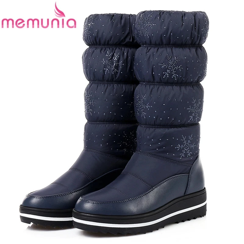 MEMUNIA/Большие Размеры 35-44, зимние ботинки для женщин; Теплая обувь на платформе до середины икры ботинки на зиму большого объема Стразы модная зимняя одежда Сапоги