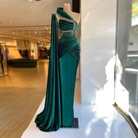 velvet dark green arabic prom dresses with wrap beads crystal long evening formal party gowns robe de mari%c3%a9e sweep train