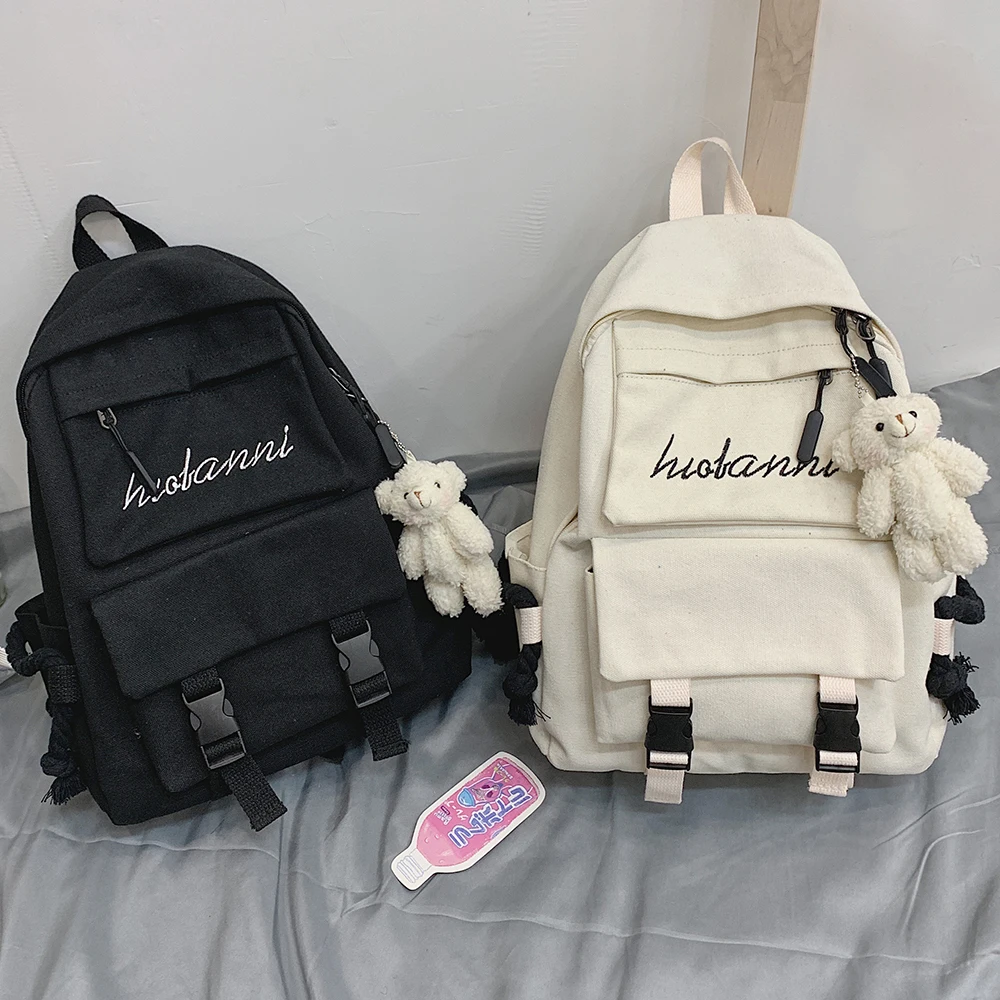 Женский студенческий рюкзак с пряжкой милая холщовая школьная сумка буквенным