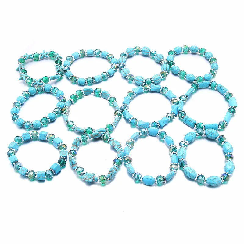 

Wholesale Blue Natural Stone Beads Bracelet Charm Blue Strand Bracelets Bangles Women Fashion Jewelry