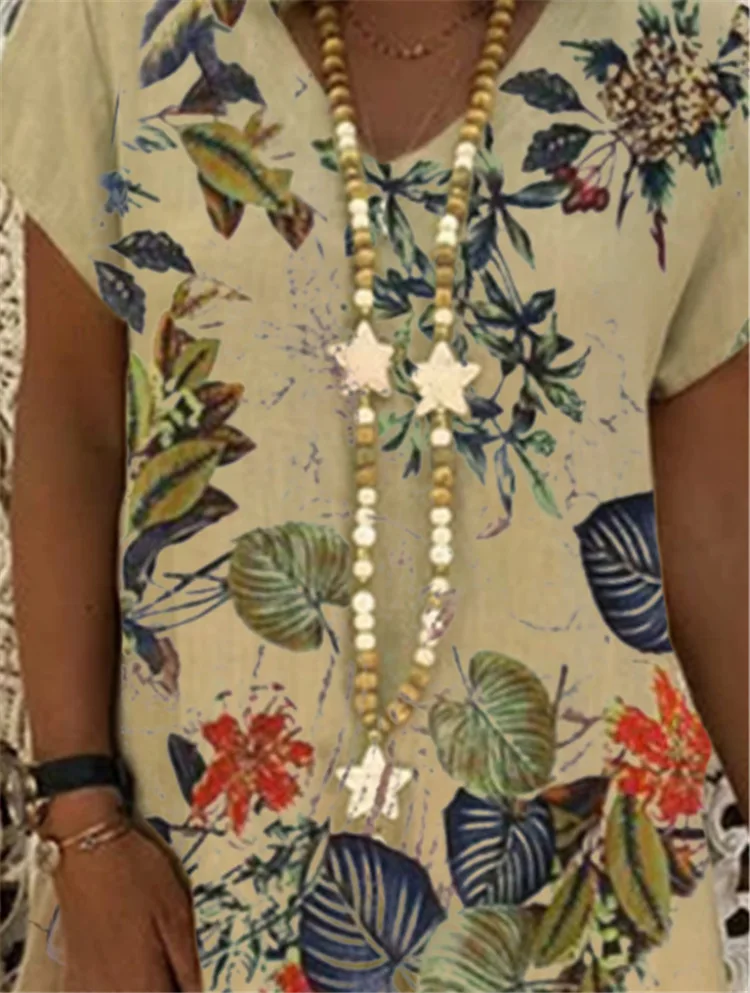 

Women's Dresses Print Short Sleeve V-neck Dress Boho Clothes Sundress Women Summer Casual Loose Plus Size