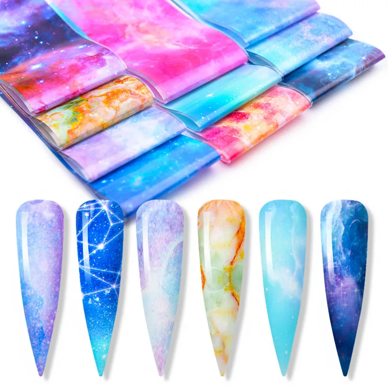 10 шт./компл. наклейки на ногти из фольги голографическая звездное небо клейкая