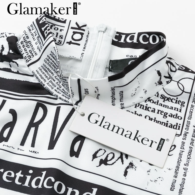 Glamaker газетный принт круглый вырез сексуальный короткий комбинезон с длинным рукавом облегающий вязаный женский комбинезон осенний зимний элегантный комбинезон