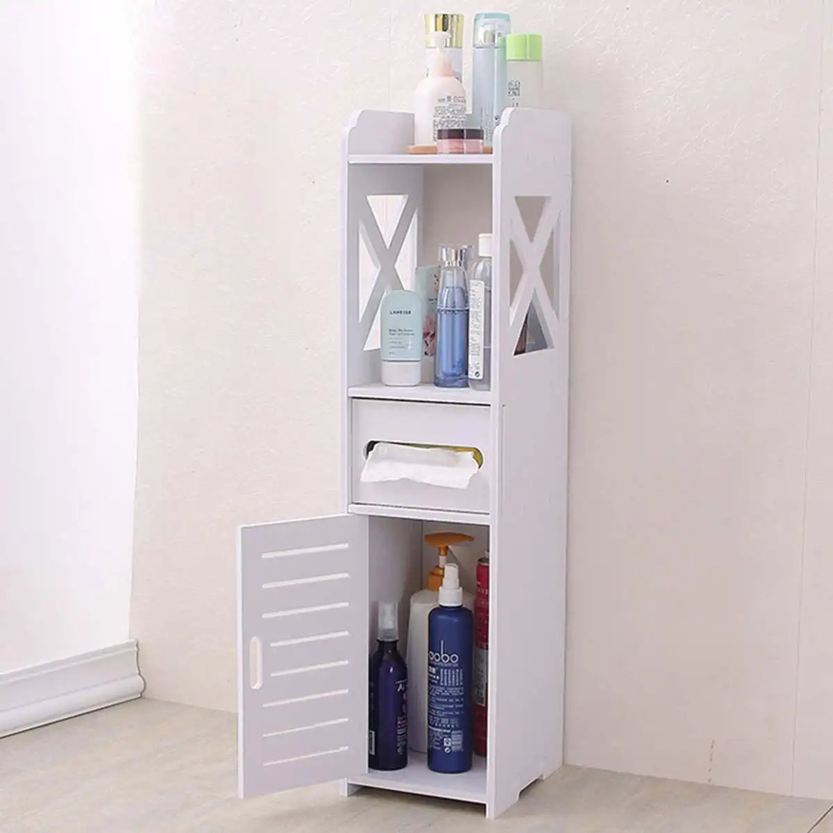 

Bathroom Cabinet Waterproof Floor Mounted Storage Shelf Toilet Side Cabinet Anti-corrosion Rack Standing Organizer for Home