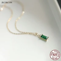 jecircon 925 sterling silver small emerald rectangle necklace for women simple ins 14k gold plating clavicle chain jewelry gift
