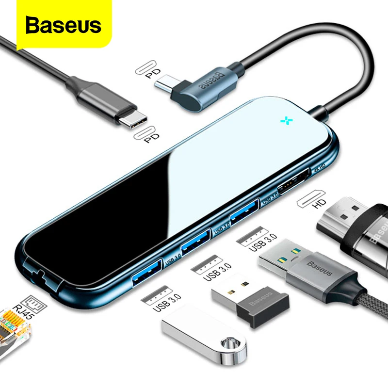 

Baseus USB Type C HUB to HD RJ45 Multi USB PD 3.0 Power Adapter For MacBook Pro Air Dock 3 Port USB-C USB HUB Splitter OTG HUB