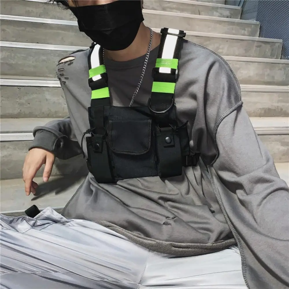 Мужская и женская модная нагрудная сумка со светоотражающим жилетом в стиле хип