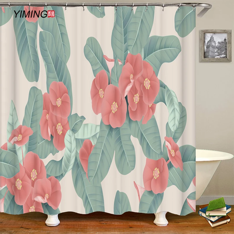 

3D simple pink peony flower printing bathroom shower curtain polyester waterproof home decoration curtain with hook 180x200cm