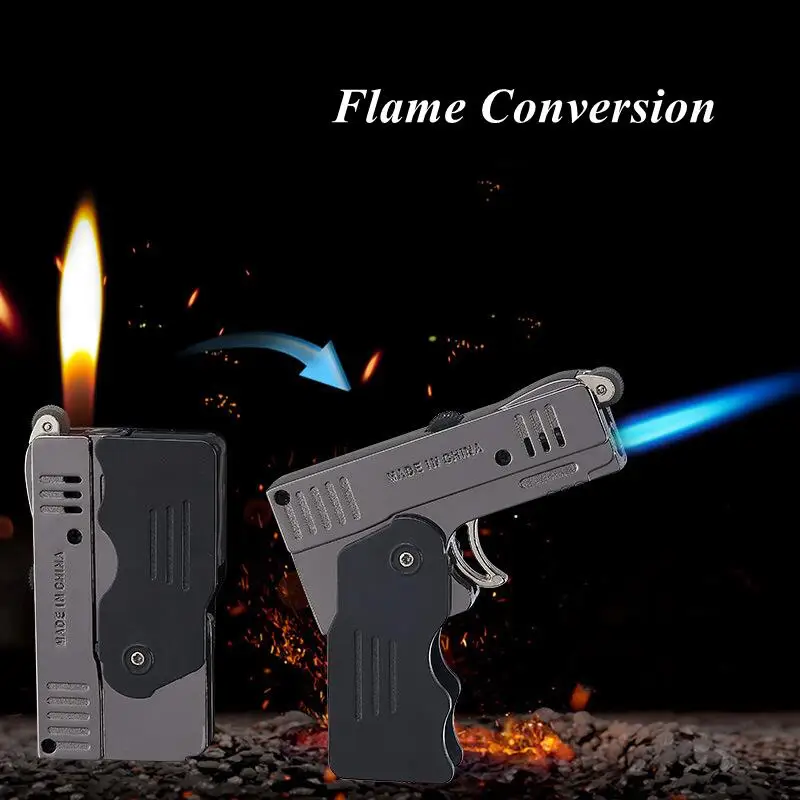 Металлическая Бутановая газовая зажигалка с двойной подсветкой огнеупорная