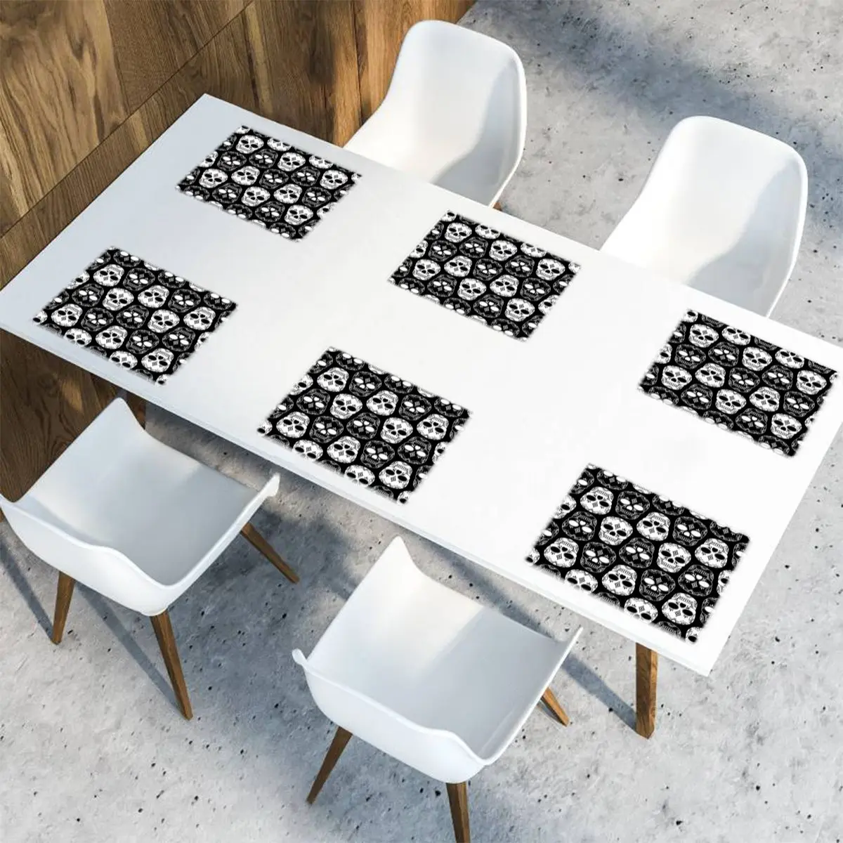 

6 Pcs Placemat Table Mat Day Of The Dead Skulls For Tables Heat-insulation Linen Kitchen Dining Pads