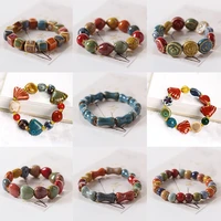 vintage color ethnic style elastic ceramic beads bracelet for women bracelet for new year gift jewelry