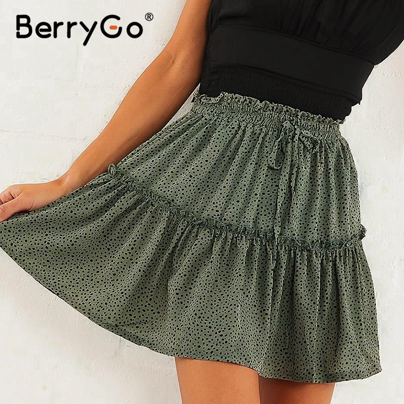 Женская короткая мини-юбка в горошек BerryGo юбка трапециевидной формы на шнуровке с