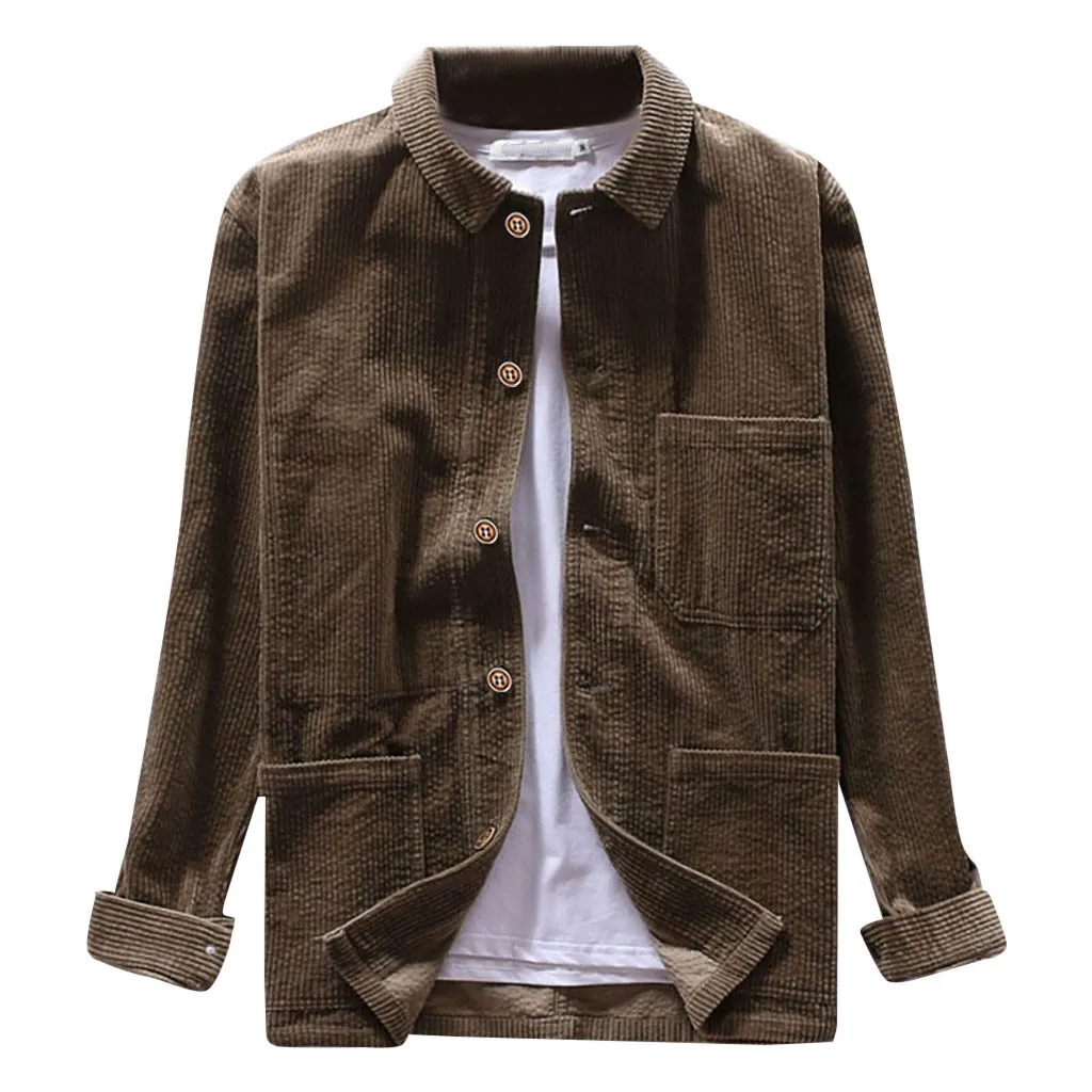 SAGACE Мужская Вельветовая однотонная Повседневная рубашка Свободная большого