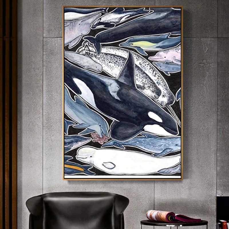 Дельфины orcas belugas narwhals и cie настенная Картина на холсте рисунок для гостиной дома