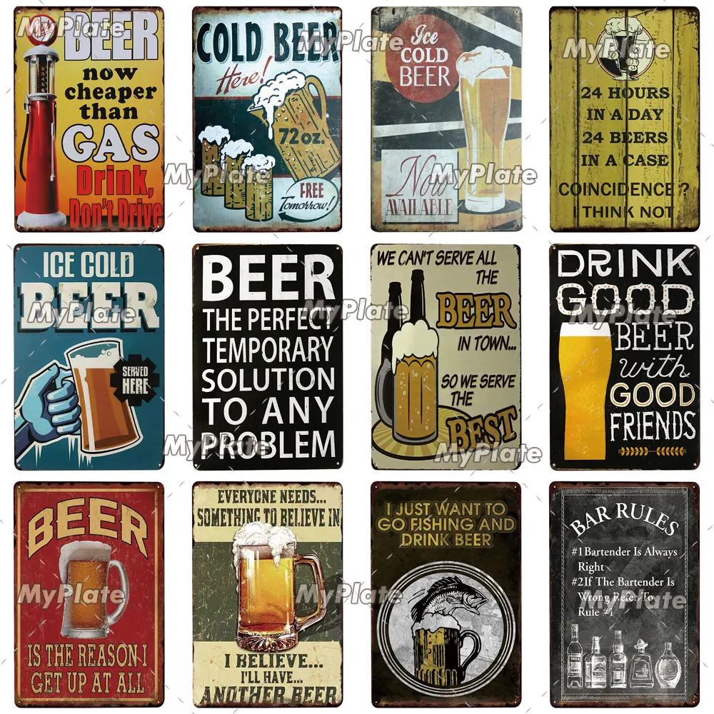 Ice Cold Beer Metal Sign Vintage Plaque Alcohol Tin Plate Wall Decor For Bar Club Man Cave Art Retro Poster Custom | Дом и сад