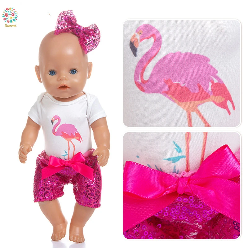 

Clothes for doll fit 43cm baby toy baby born accessories Flamingo suit bow