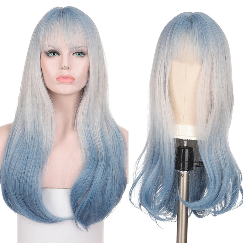 

TALANG Long Straight white Blue Wig Synthetic Wigs for Women Natural Middle Part Wig Heat Resistant Fiber Natural Wig