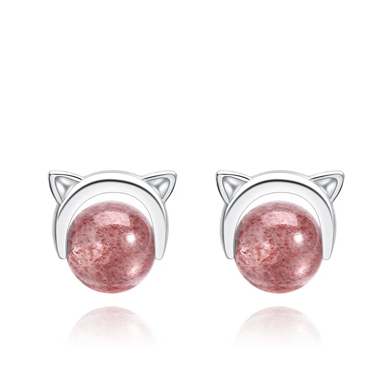 

MENGYI Women's Exquisite Cute Cat Stud Earrings With Strawberry Crystal Zircon 9 2 5 Round Earrings Girl Hot Sale Daily Jewelry