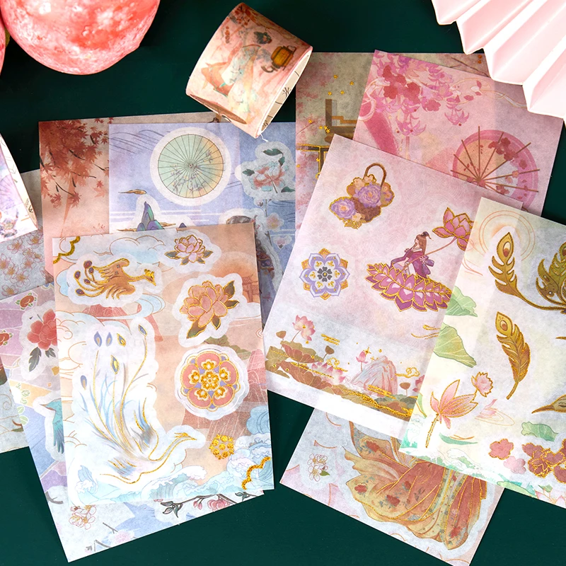 

Chinese Beauty Retro Daily Waterproof Stickers With Box Memo Pad Scrapbooking DIY Bullet Journal Diary Stationery Gifts