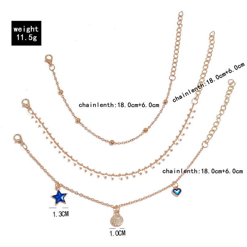 Women Ankle Shell Star Heart Pendant Chain Bracelet Bohe Charm Anklets For Ladies 3 Layered On Leg Foot Jewelry | Украшения и