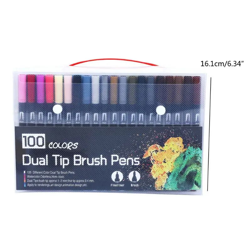 

100 Colors Paint Marker Brush Pen Dual Tips Fine Point Water Based Art Markers Fineliner Calligraphy Drawing Art Pen Kit