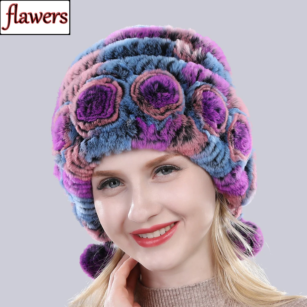 Женская обувь Высокая эластичность Настоящий мех кролика шапка теплая для