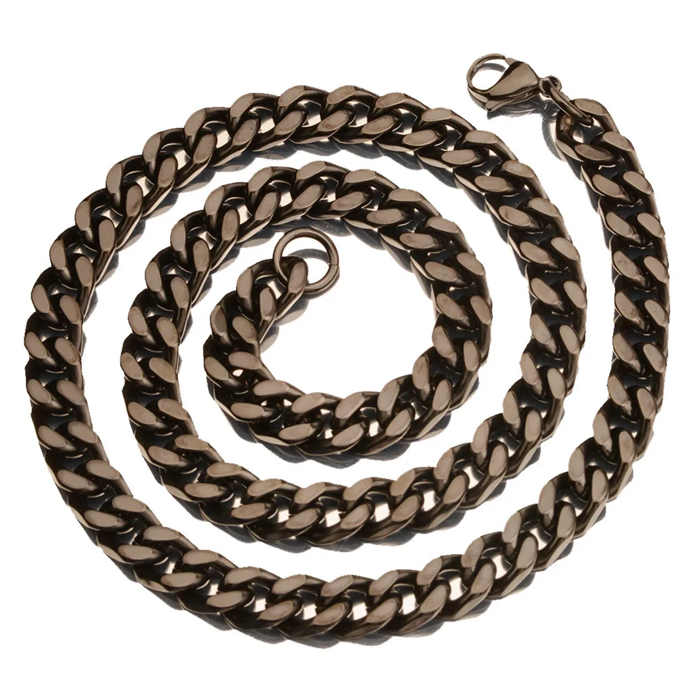 

11MM Necklace For Men Luxury Hip Hop Stainless Steel Black Thick Cuban Chain Fashion Couple Women Fine Jewelry