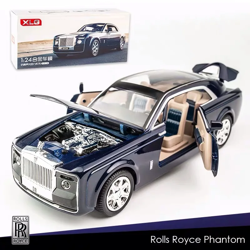 KIDAMI Rolls Royce 1:24 Масштаб литья под давлением модель автомобиля игрушечные машинки Вытяните назад звуковой светильник Коллекция подарков для детей и взрослых - Цвет: Huiying Dark blue