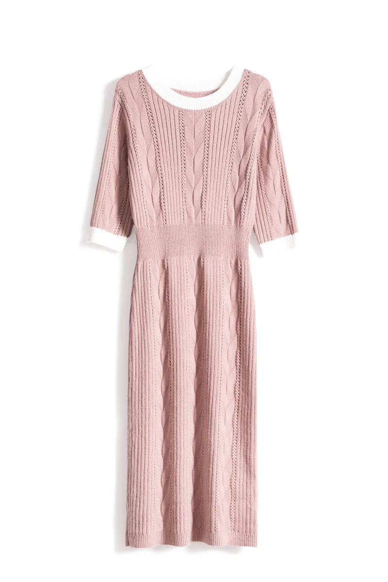 Розовый Vestidos mujer, платье из натуральной шерсти, Vadim, Кашемировое вязаное платье, женская мода, с длинной талией, цветная подходящая сумка, бедра, новинка - Цвет: Розовый