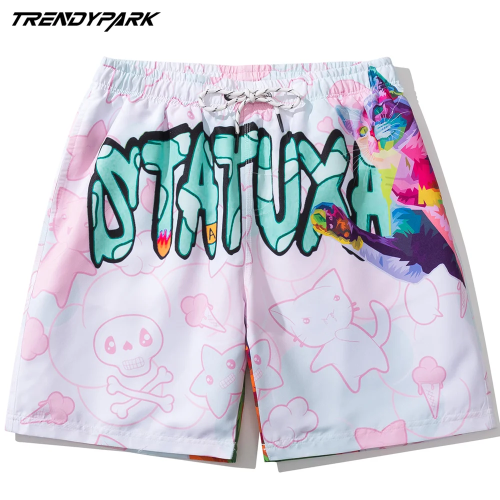 

Men's Board Short Funny Cartoon Printed Summer Oversize Pockets Streetwear Harajuku Drawstrings Casual Polyester Beach Shorts