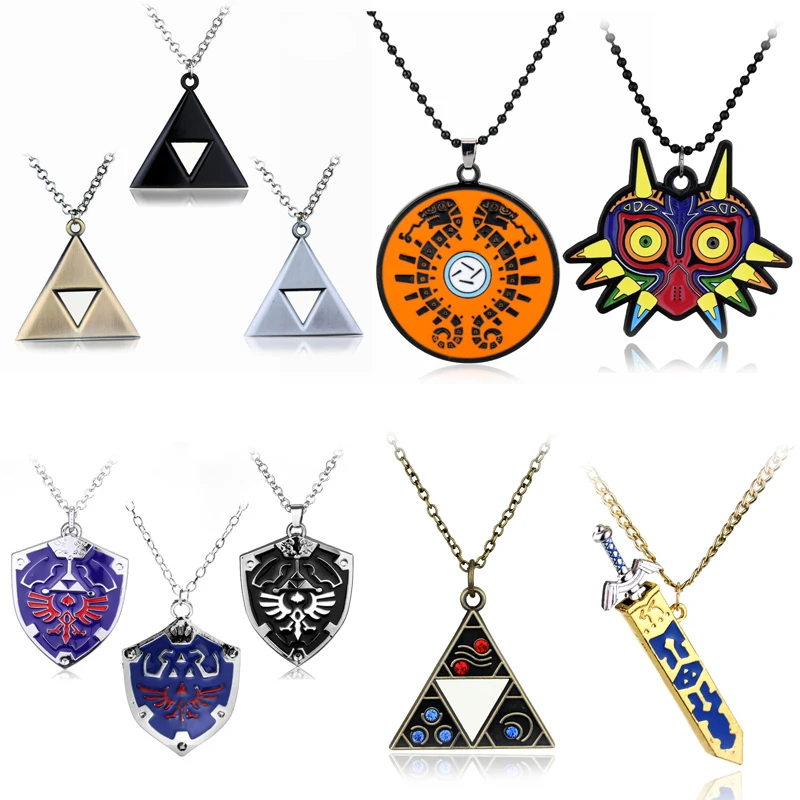 Anime Weapon Model Logo Necklace Men Collections Jewelry Triangle/Breath of the Wild/Owl Triforce/Shield Pendant Necklaces