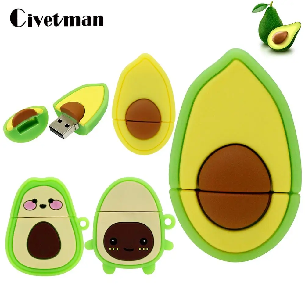 

Pen Drive 128G Cute Cartoon Avocado Pear Fruit USB Flash Drive 8GB 16GB 32GB 64GB USB 2.0 Flash Memory Stick Disk 256GB Pendrive