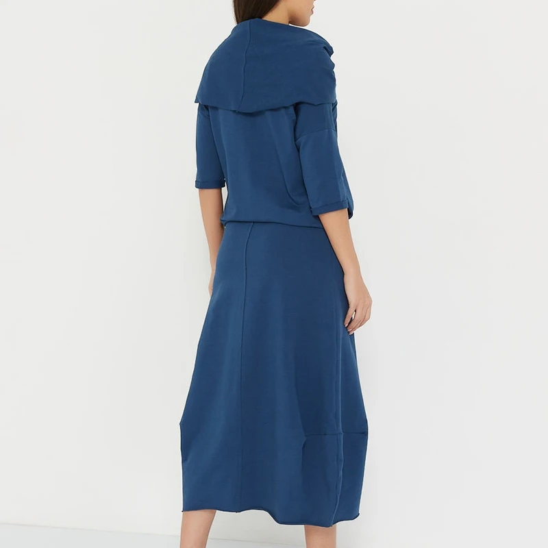 

Casual Drawstring Women Dresses Solid Elegant Half Sleeves Sweatshirts Dress Plus Size Big Pocket Pullover Long Dress Autumn