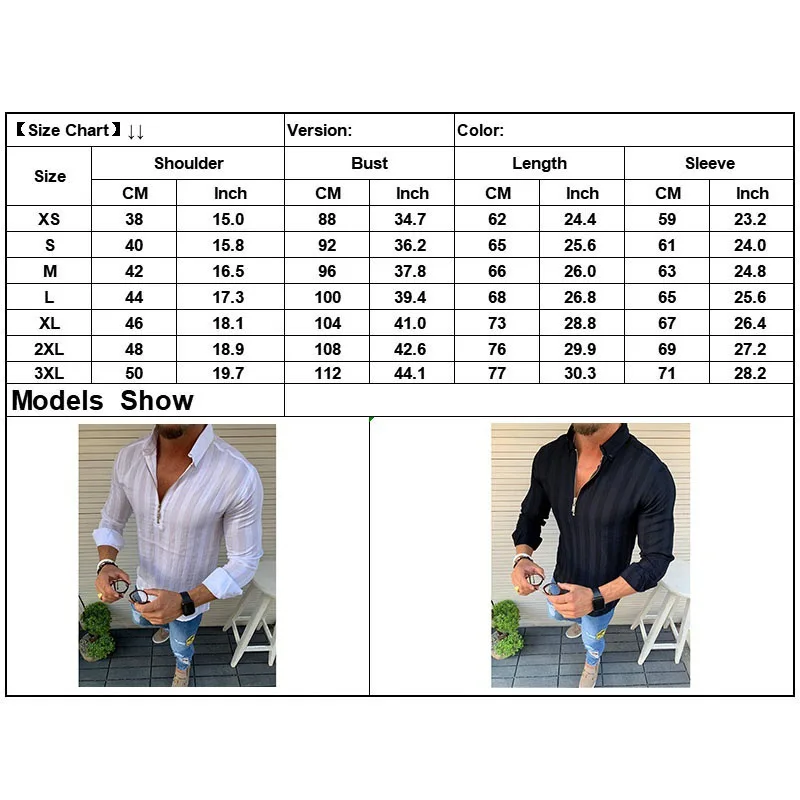 

2021 new men's fashion casual long-sleeved lapel casual business social striped zipper shirt